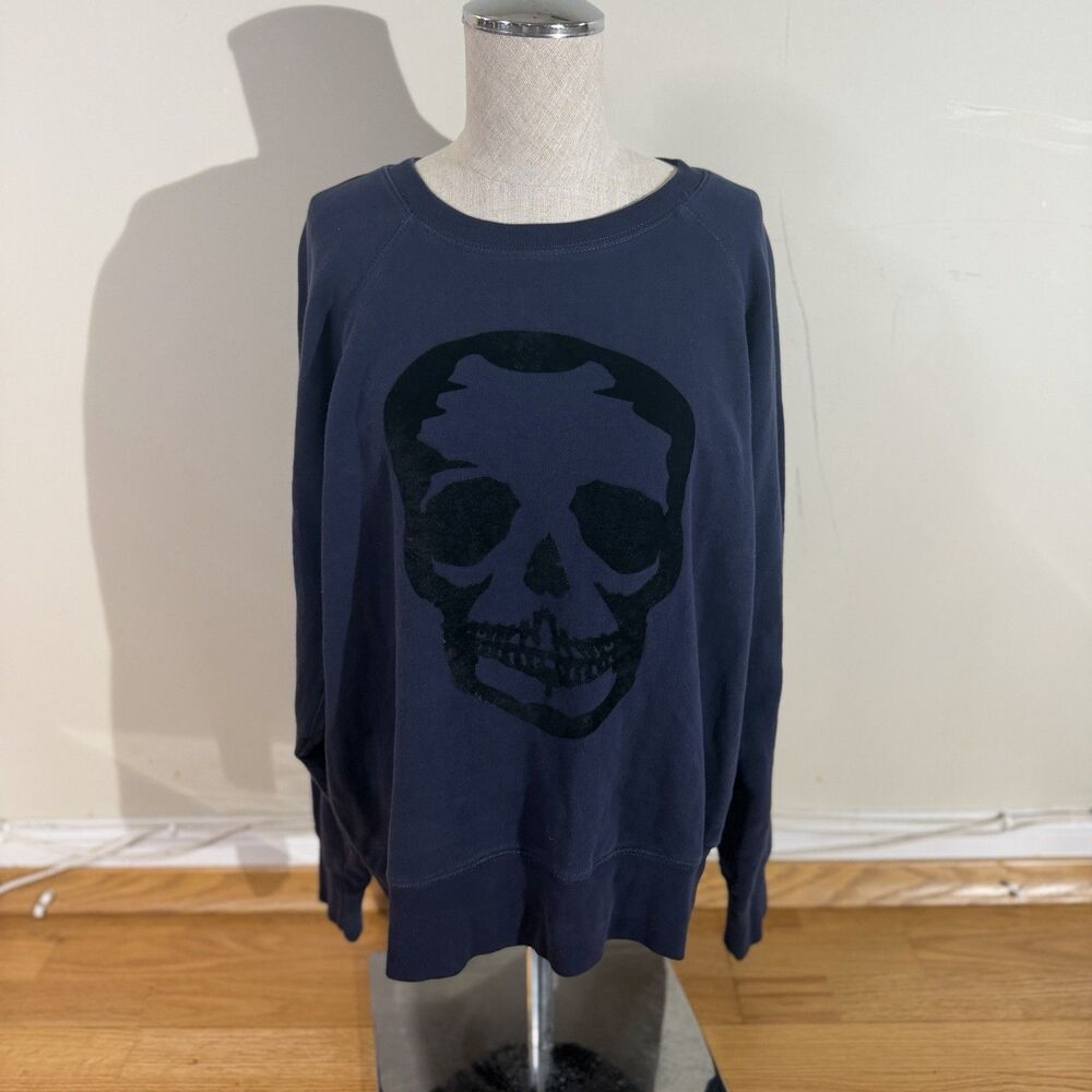 Zadig & Voltaire Upper Skull Sweatshirt Navy Blue L Cotton Velvet Grunge Goth